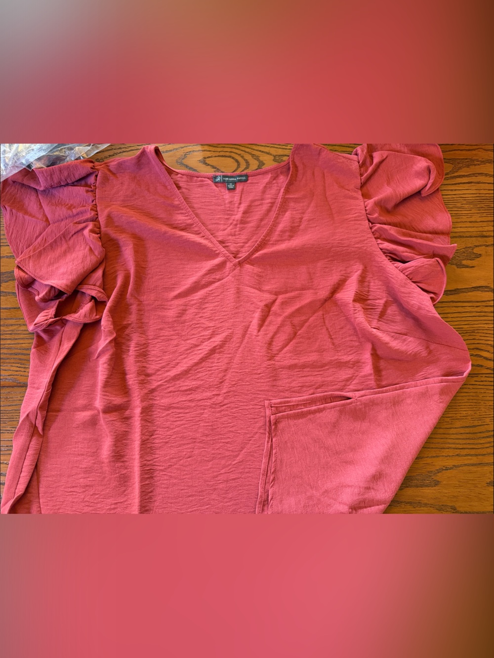 Adrianna Papell Rose Ruffle Flutter Sleeve V-Neck Tunic